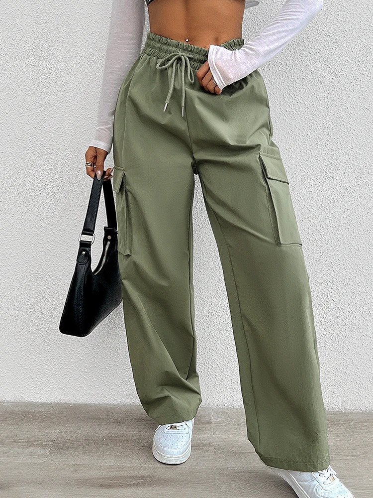 Women Overalls Elastic Drawstring Waist Pants Wide Leg Baggy Trousers Y2k Streetwear Oversize Sweatpants With Pocket 240821