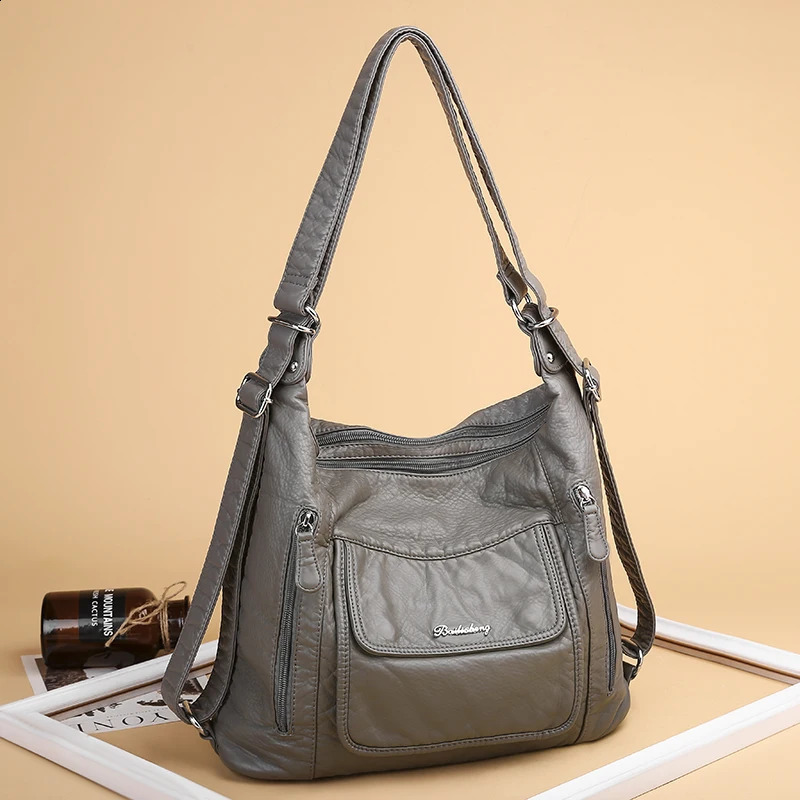 Women Leather Handbags Vintage Soft Large Capacity Casual Tote Bag High Quality Female Shoulder Bags Sac 240821