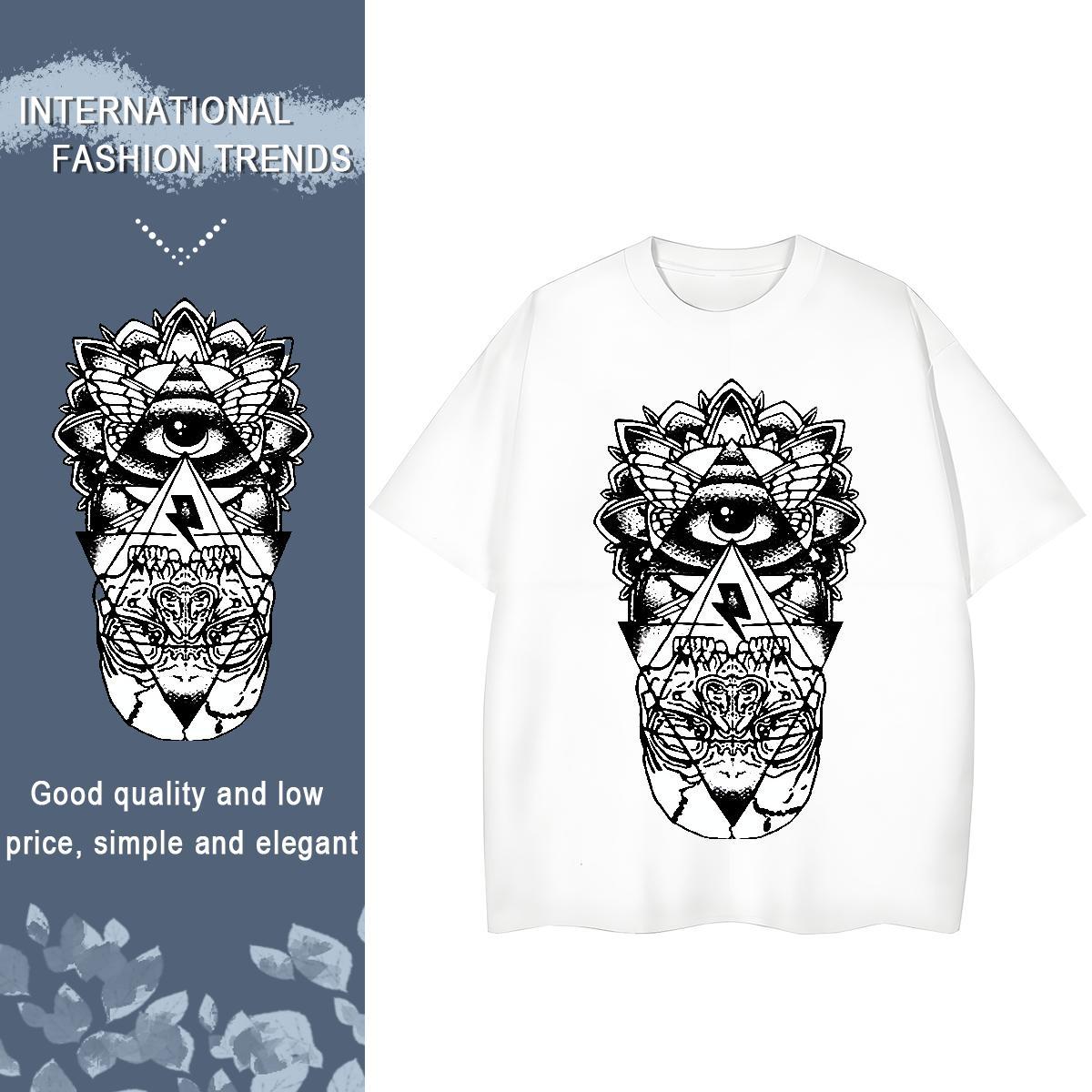 2024 DIY Woman T Shirts 230g Pure Cotton Short Sleeve O-Neck Beach eye of the devil Woman Tshirt Comfortable Custom Print Plus Size Tops
