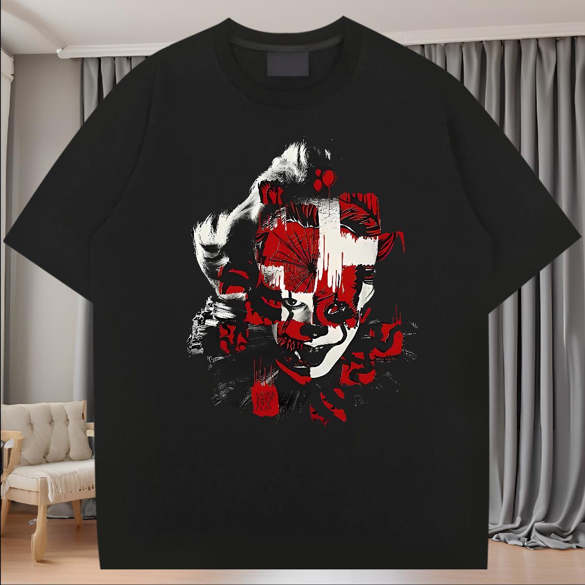 Fashion Casual Men Tees 100% Cotton 230g High Street Hip Hop scary Short Sleeve Soft Man T Shirts Designer Cartoon Print Tshirts