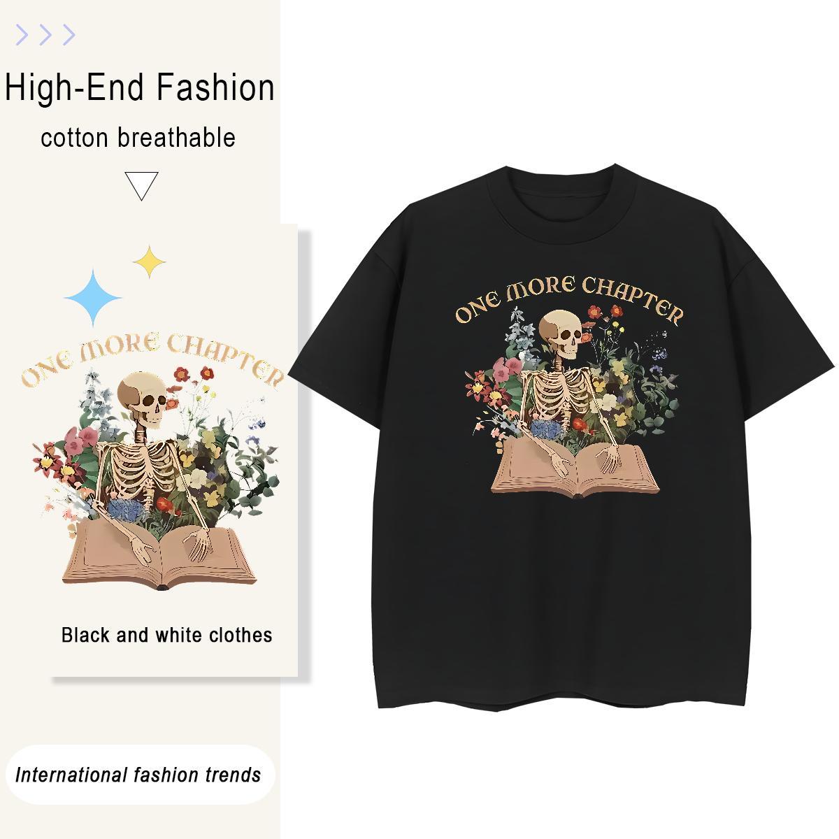 Fashion Casual Woman T Shirts 230g Pure Cotton Crew Neck Street skull Women Tees 5A Graphic Tops Shirt