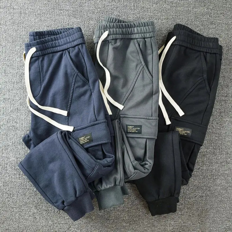 Houjie casual mens drawstring cargo pants with multiple pockets classic stickers cool and trendy fully matched Trousers 240821