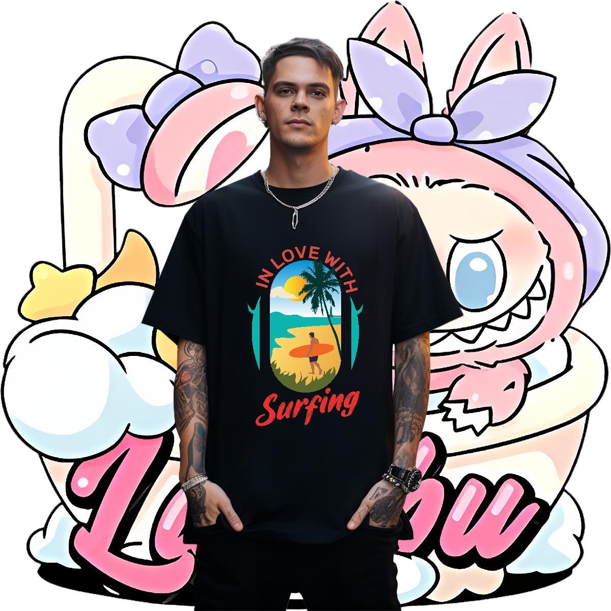 Cool Men Tops Tees Sports Casual 230g Pure Cotton DIY Printed Breathable Short Sleeve beach T shirt Fashion Tees Shirts