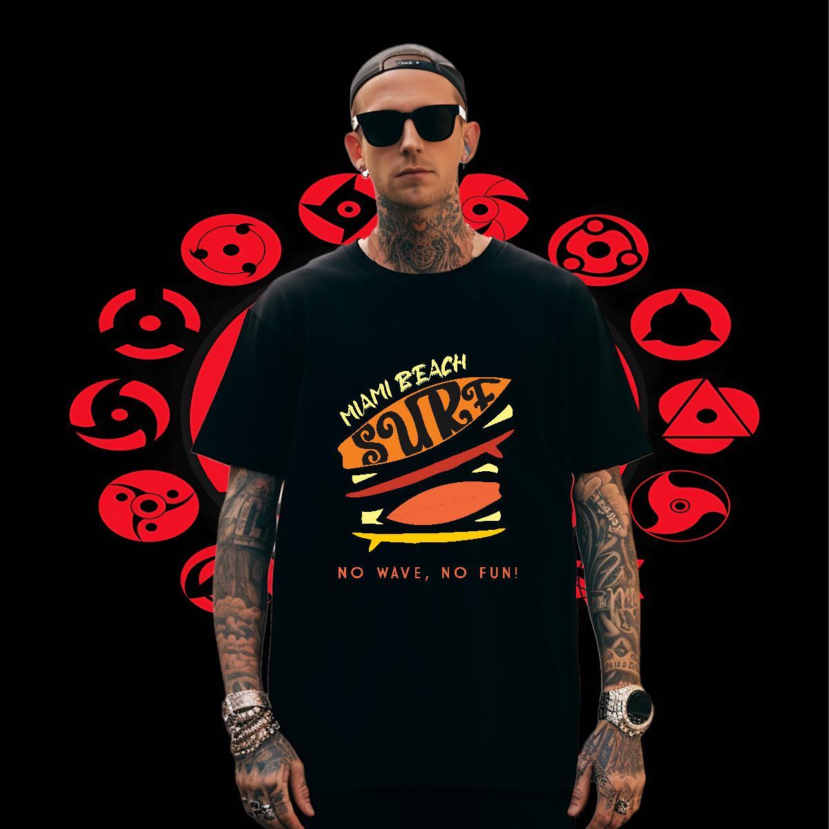 Wholesale Mens Tshirts Casual Beach 230g Cotton DIY Pure Cotton wave T Shirt For Man 2024 Summer Tops Shirt