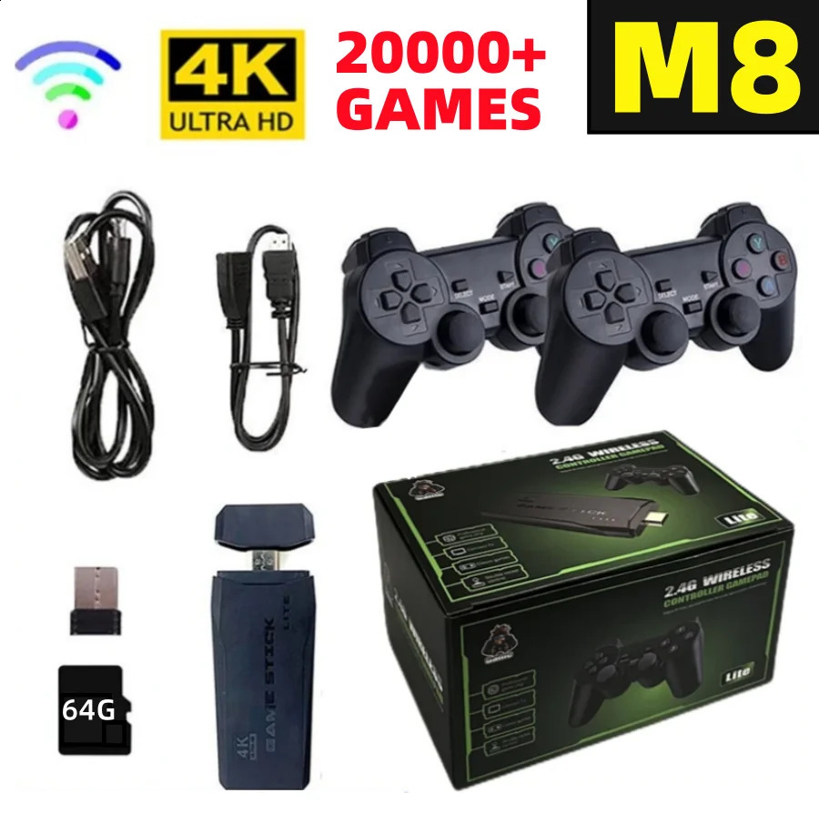 M8 Video Game Stick Lite 4K Video Game Console 2.4G Dual Wireless Controller suitable for 10000 retro gaming home TV game consoles 240810