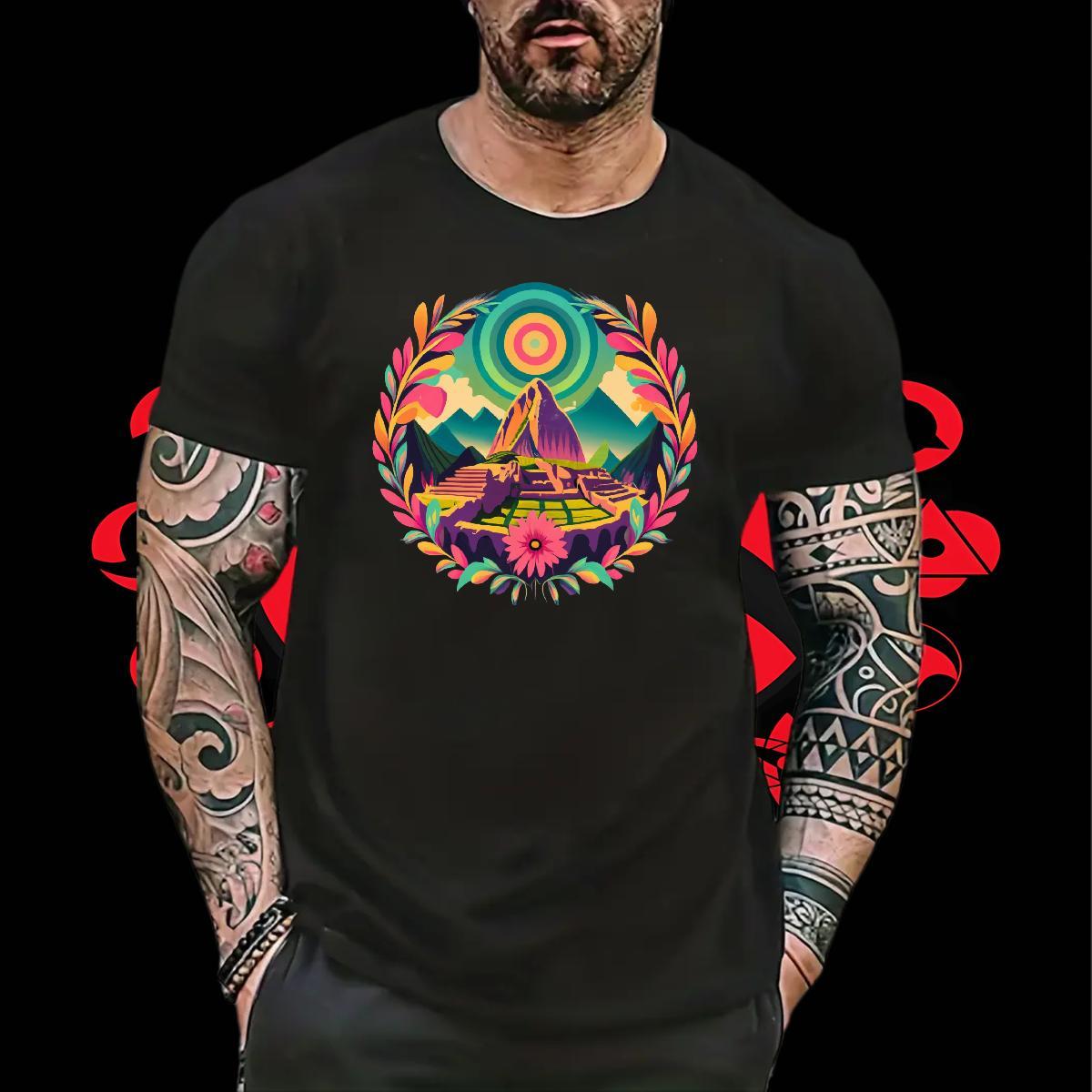 Cool Men Tops Tees Casual 230g Cotton DIY Printed O Neck Short Sleeves mountains T-Shirts for Men Wholesale Tops Shirt