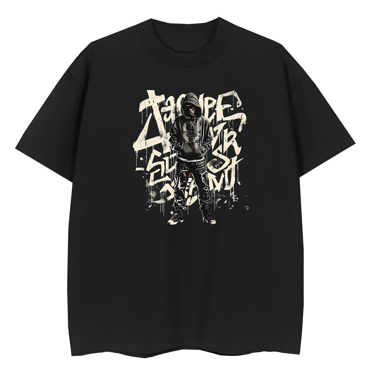 Fashion T Shirts Women 230g Cotton Short Sleeve O-Neck Hip Hop character Women Tshirts Unisex Floral Print Clothings