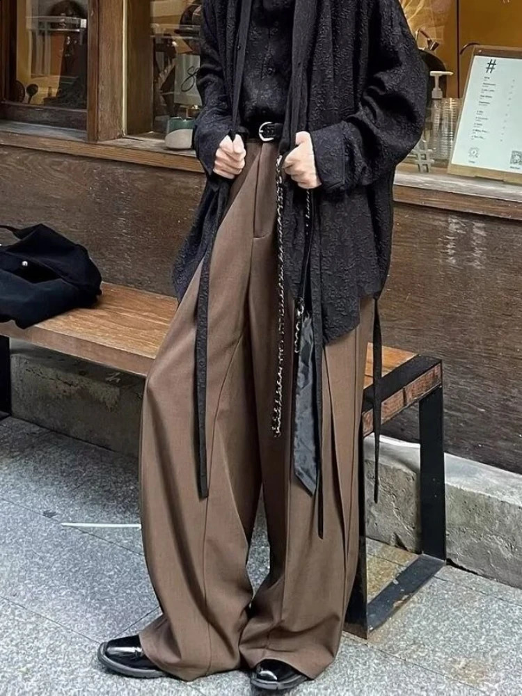 ADAgirl Vintage Japanese Style Woman Baggy Suit Pants Y2k Pleated Black Harajuku Gothic Korean Fashion Streetwear Summer Bottoms 240821