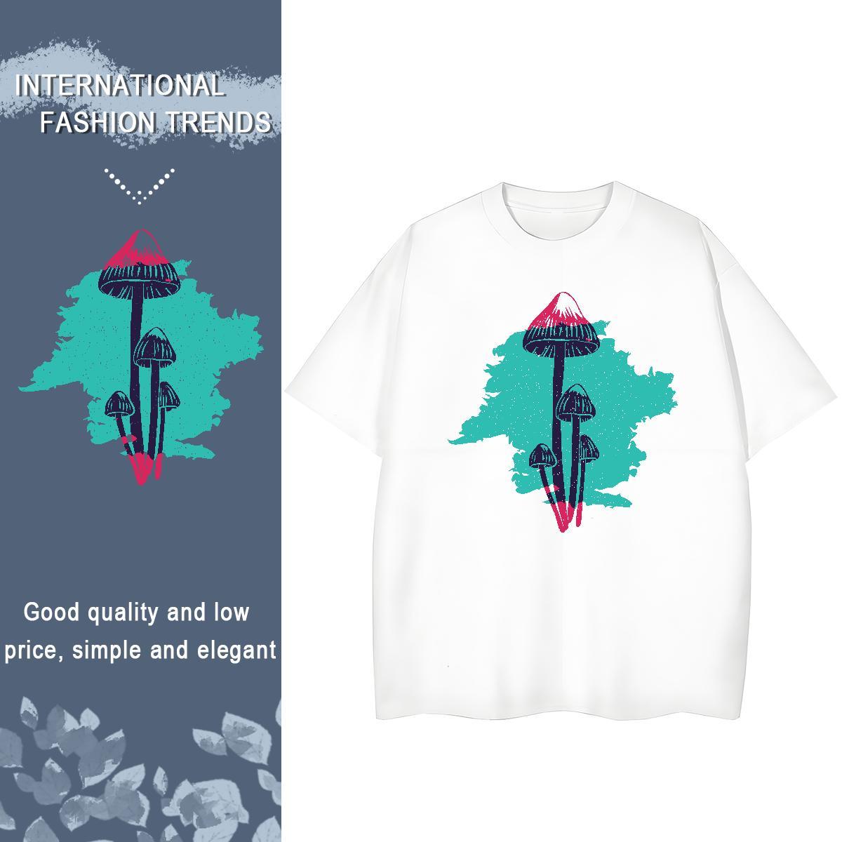 New T-Shirts for Women Breathable Crew Neck 230g 100% Cotton Lady T shirt Floral Print mushroom Casual Daily Wear Nice Clothes