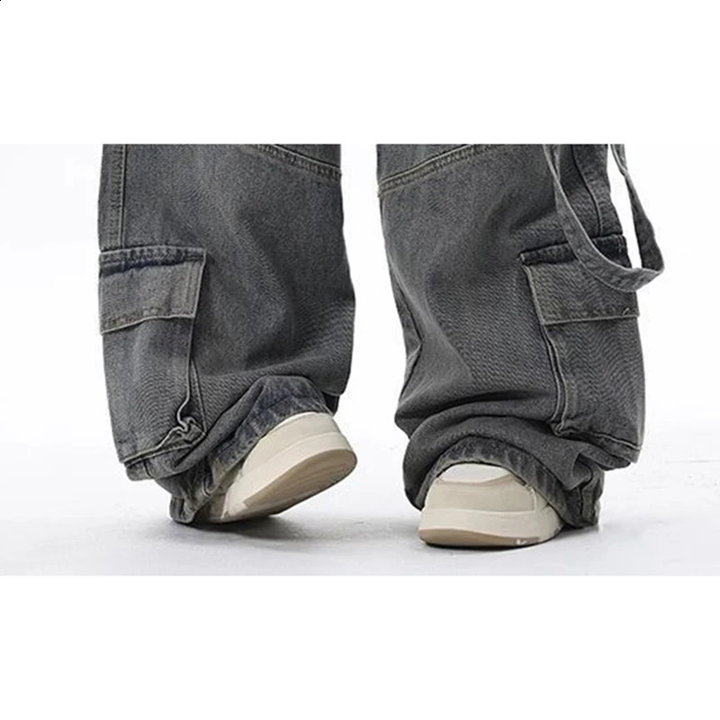 FOTVOTEE Cargo Pants Women Casual Loose Vintage Pockets Streetwear Denim Pants Korean Style Fashion High Waisted Jeans 240822