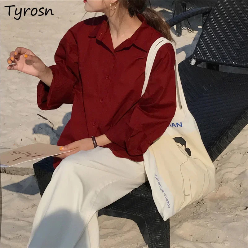 Womens loose and fully matched solid candy color single chest top chic lapel long sleeved shirt 240822