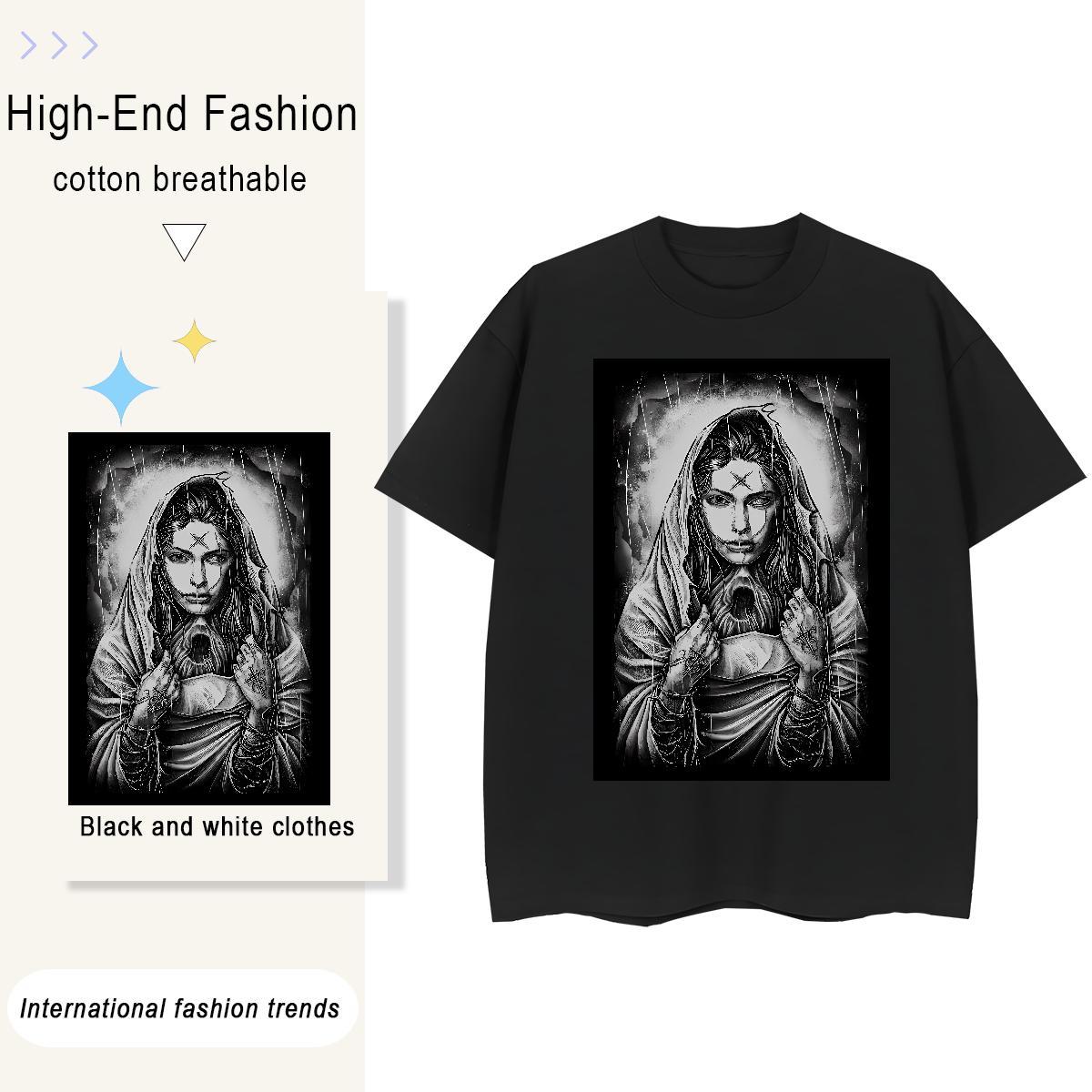 High quality Womens Tshirts 230g Cotton nun Hip Hop Street T shirt Crew Neck Breathable Customized Print Top Tees