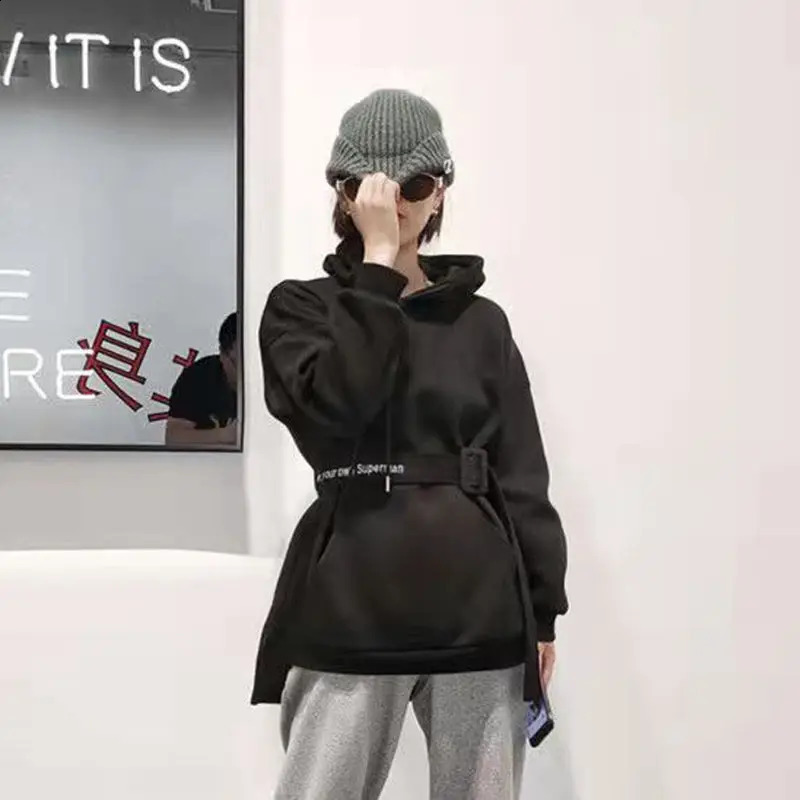 Grey Hoodie Loose Womens Sportswear Gothic Winter Cold Clothing Warm ner 2000s Thick E S 240821