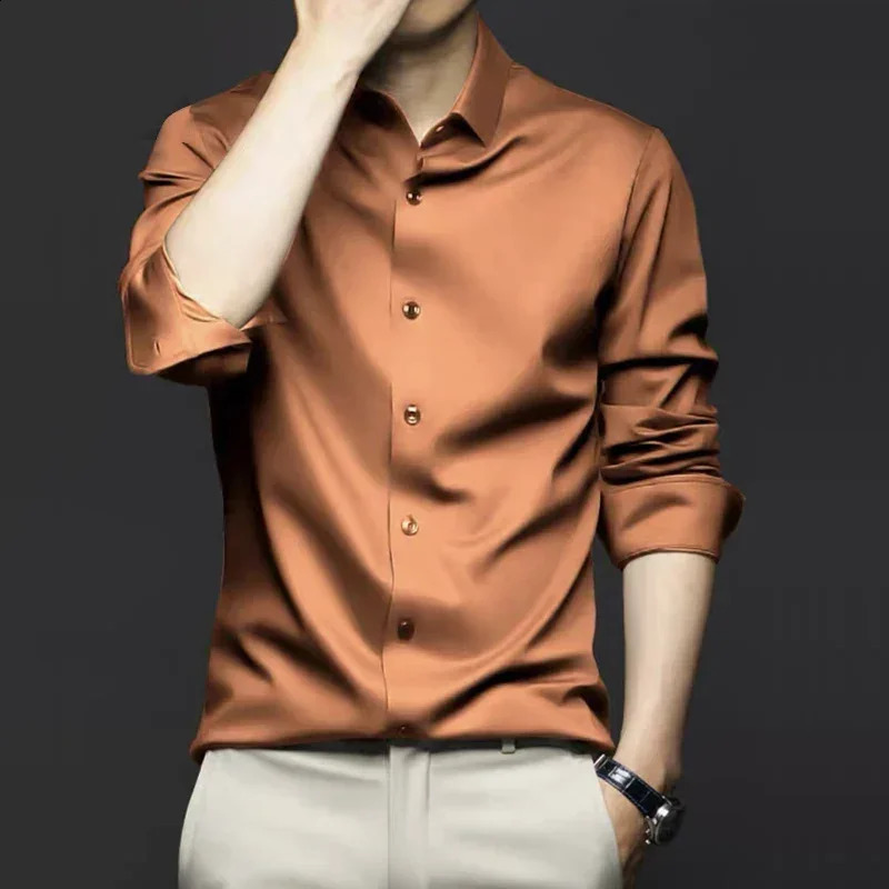 Long sleeved quality shirt for mens spring and autumn business ironless anti wrinkle large green solid color shirt 240822
