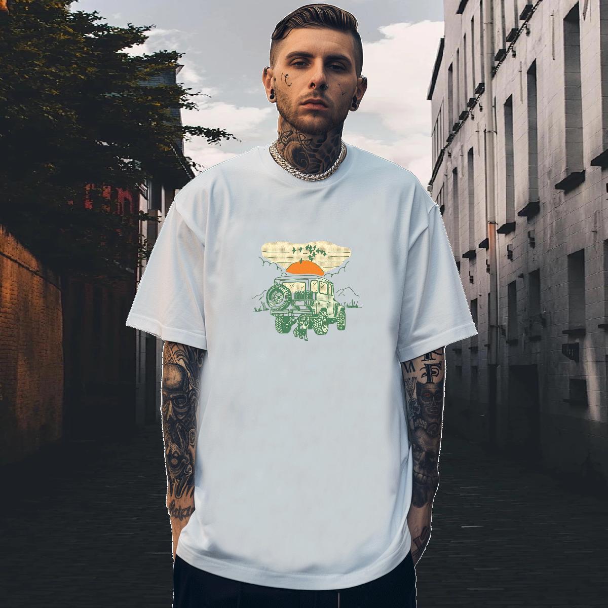 Popular Tshirt for Man Woman Outdoor 230g Cotton Anime Print Crew Neck Breathable car T-Shirts for Men New Designer Polos