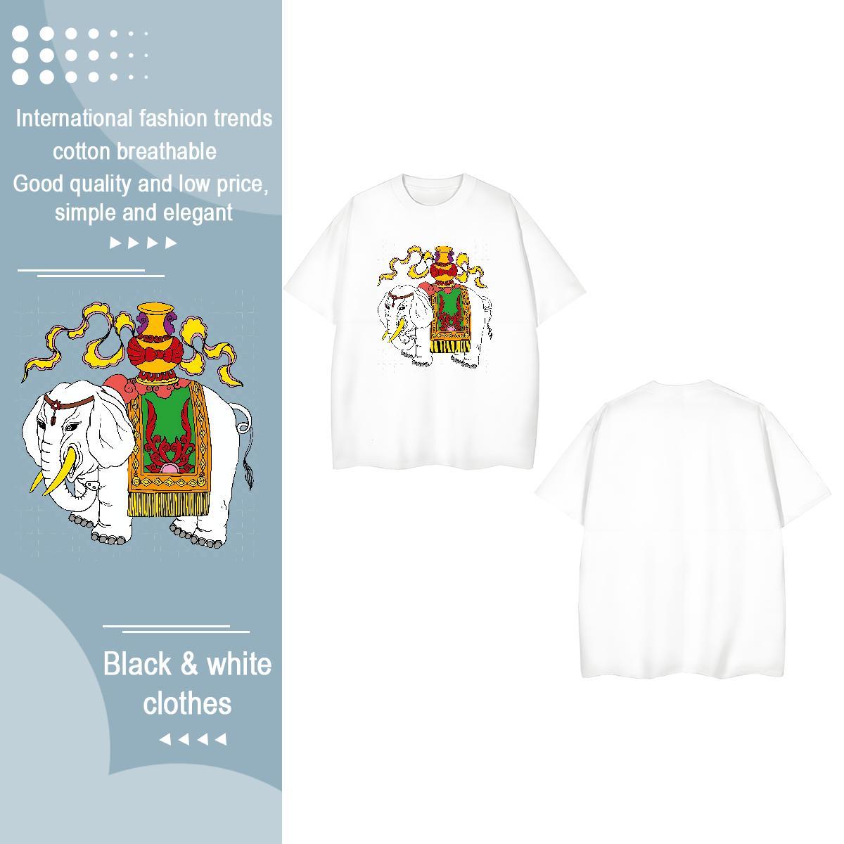 DIY Womens T Shirts Breathable Crew Neck 100% Cotton 230g Couples T Shirts Cartoon Anime elephant Sports Street Wear Nice Tees Shirts