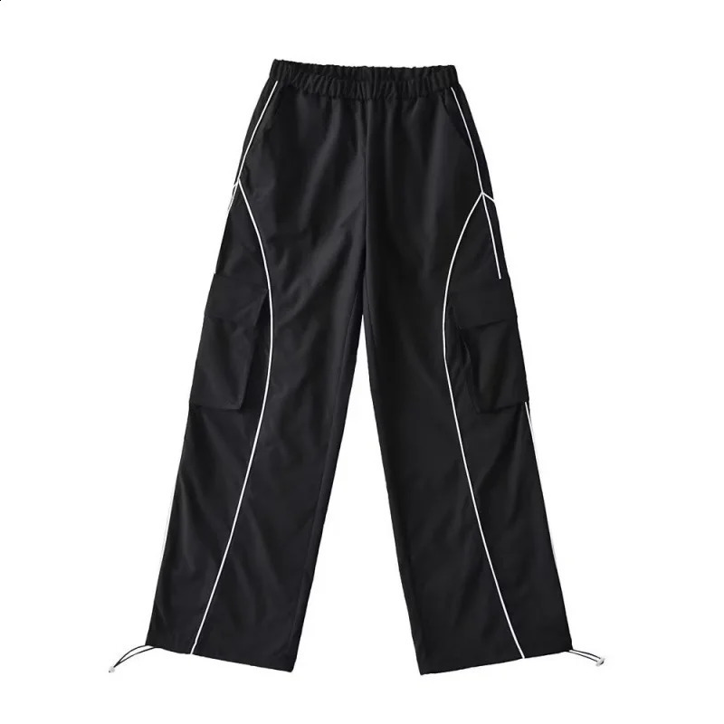 2Colors Women Y2k Hip Hop Sweatpants Loose Paratrooper Pants Irregular Line Oversize Trousers Vibe Dance Long Baggy Cargo Pants 240821