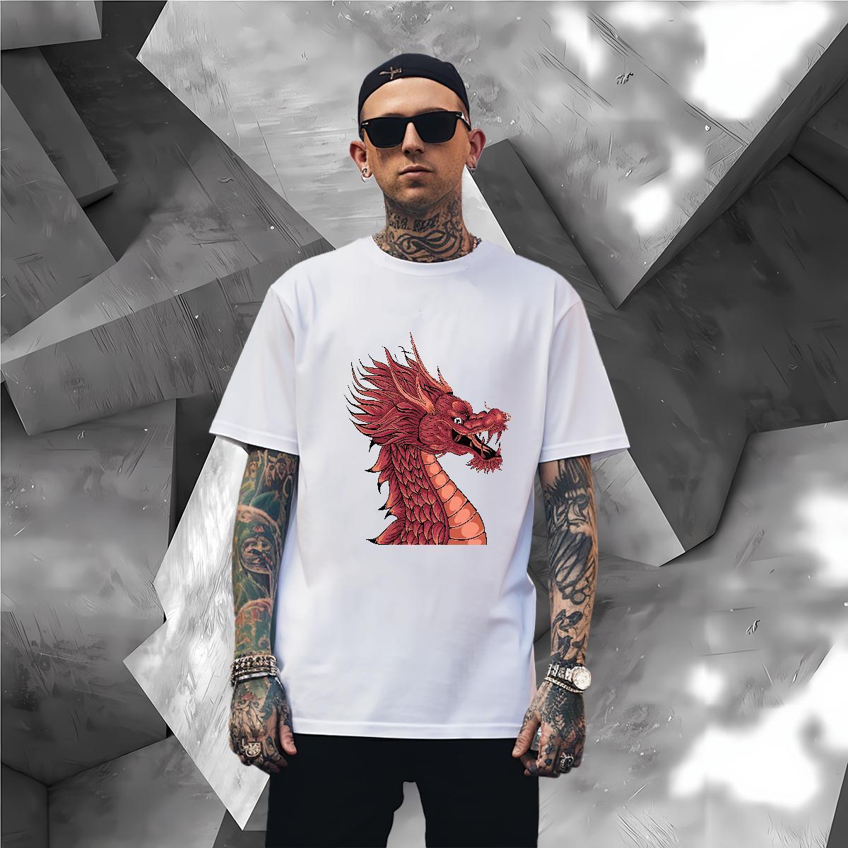 Classic dragon head T shirt Sports Casual Men Tshirts 230g 100% Cotton Stylist Breathable Short Sleeve Plus Size Cartoon Tees