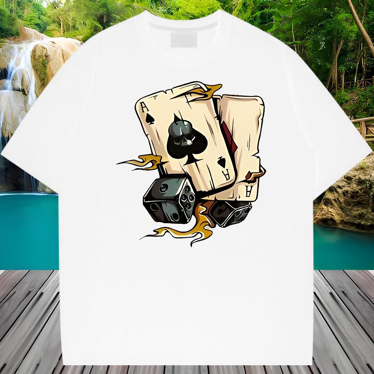 Factory Direct Men Tops Tees 230g Pure Cotton Street playing card Breathable T-Shirts Popular DIY Anime Tees Shirts