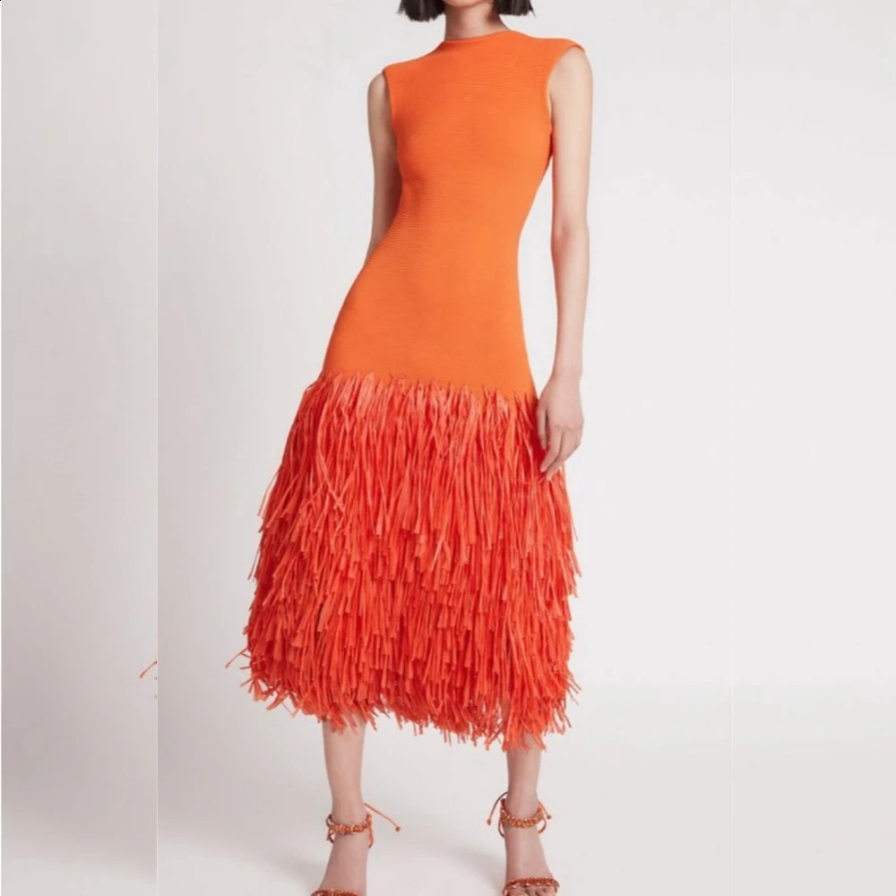 Jersey Tassel Clubbing Column Jewel Bespoke Occasion Gown Knee Length Dresses 240822