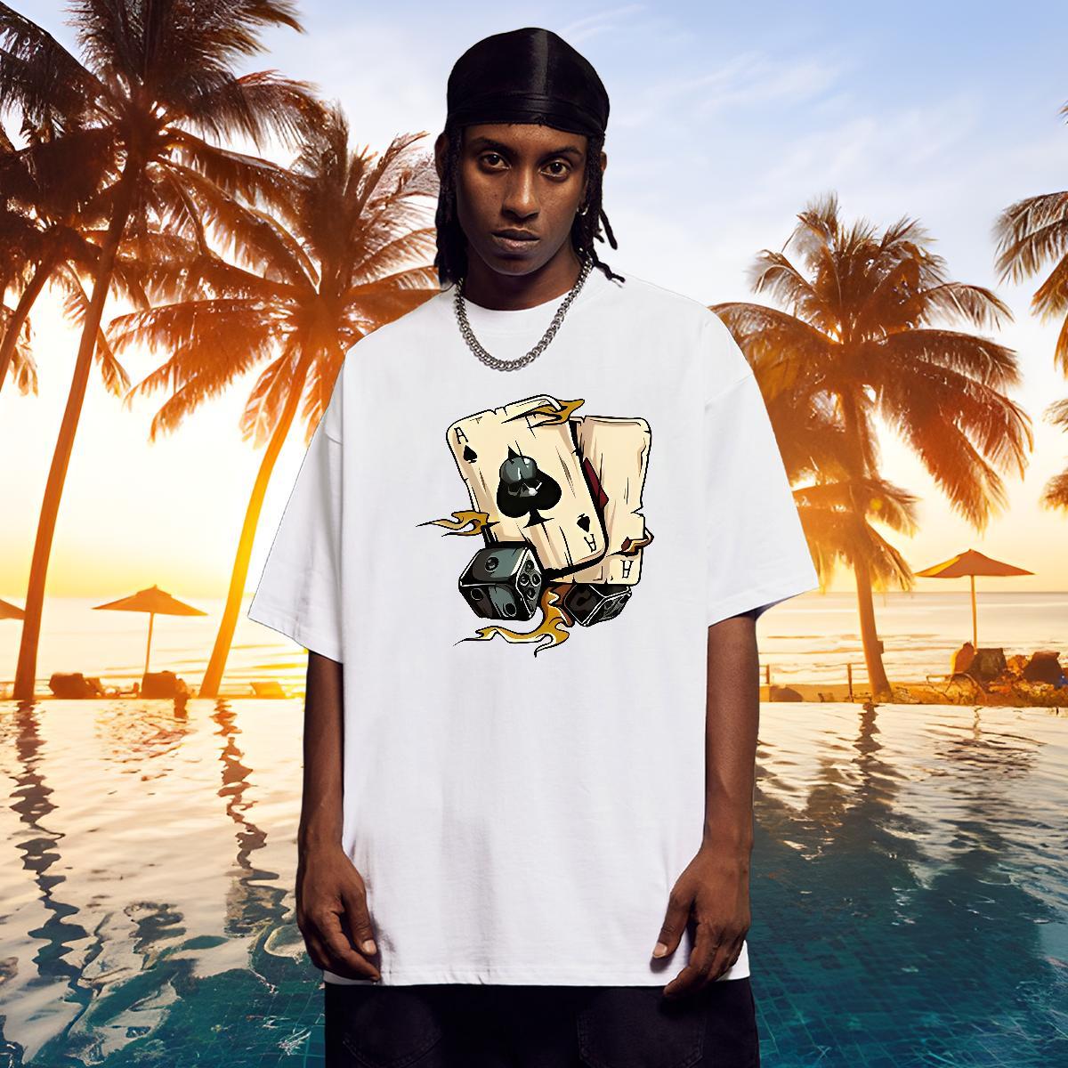 New Mens Tshirts 230g Pure Cotton Street wear Hip Hop dice Breathable Short Sleeve Man T Shirts Soft DIY Logo Oversized Clothings