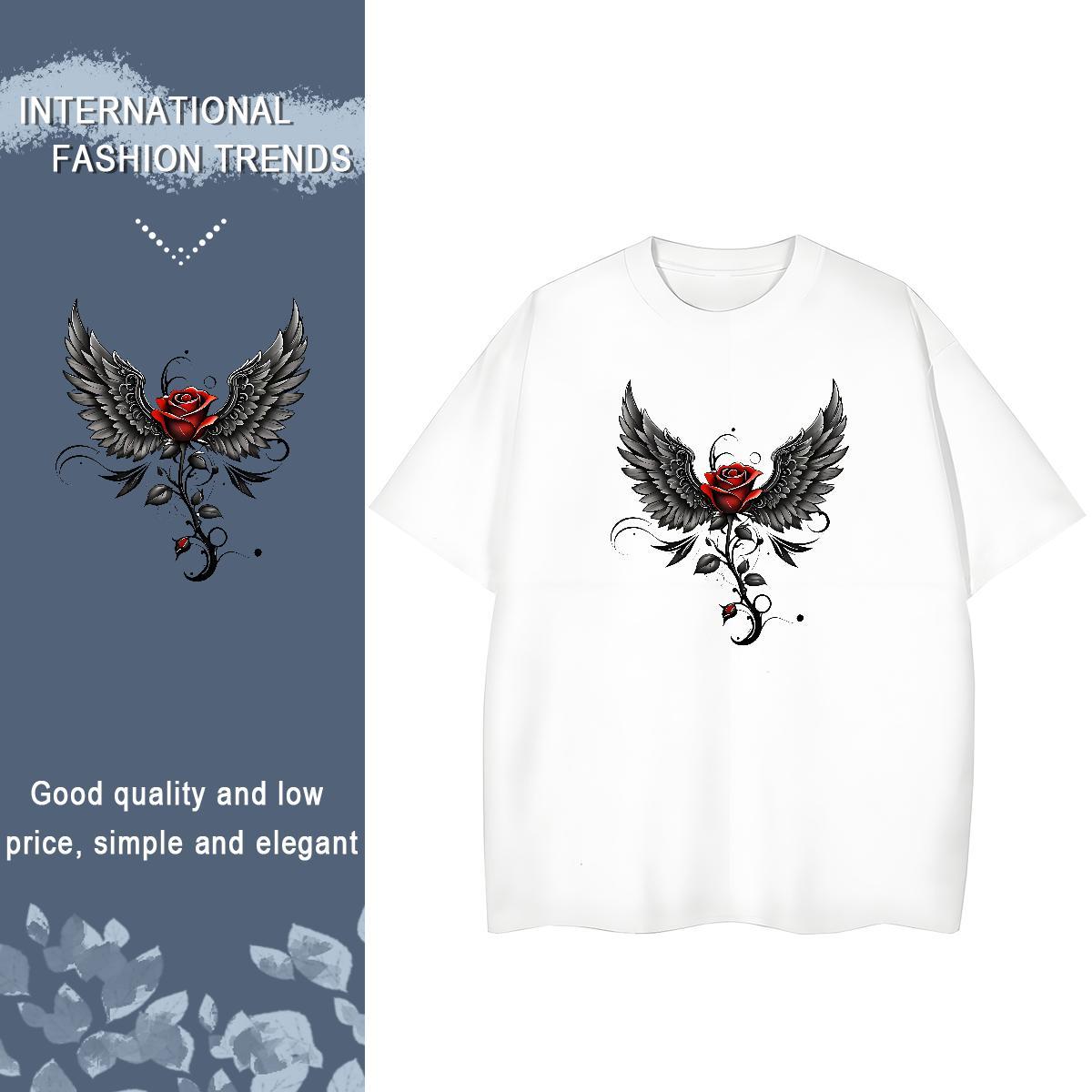 Fashion Casual T-Shirts Crew Neck 230g 100% Cotton Couples T Shirts Floral Print rose Street Lady Polos