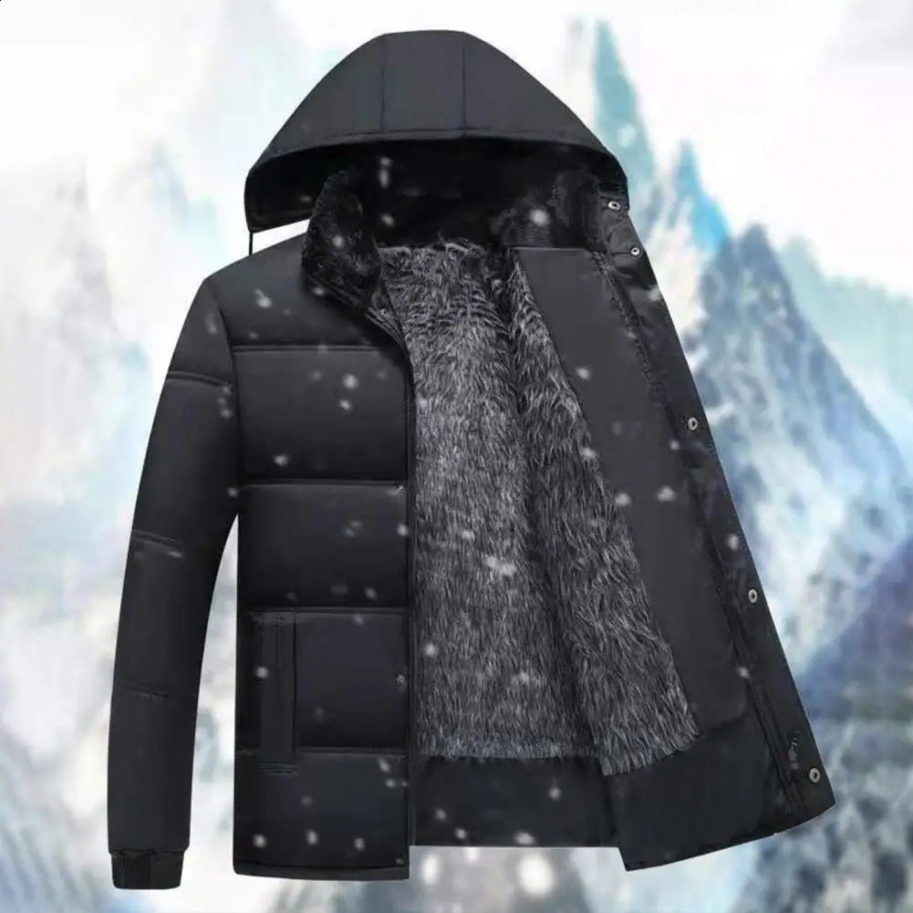 Winter down jacket mens solid color stand collar plush high heat zipper apron used for outdoor jaqueta masculina inventor 240822