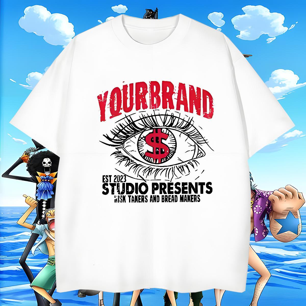 Classic Men Tees Casual Beach 230g Pure Cotton Custom Anime Crew Neck Breathable eyes T Shirts Men Fashion Clothings