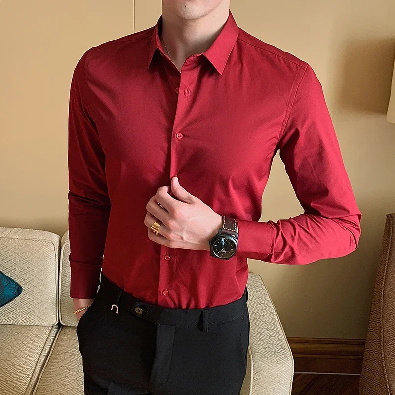 7-color Slim Business White Shirt Mens Long-sleeved Classic Lapel Fashion Tees Comfortable Business Formal Suit Shirt 240822