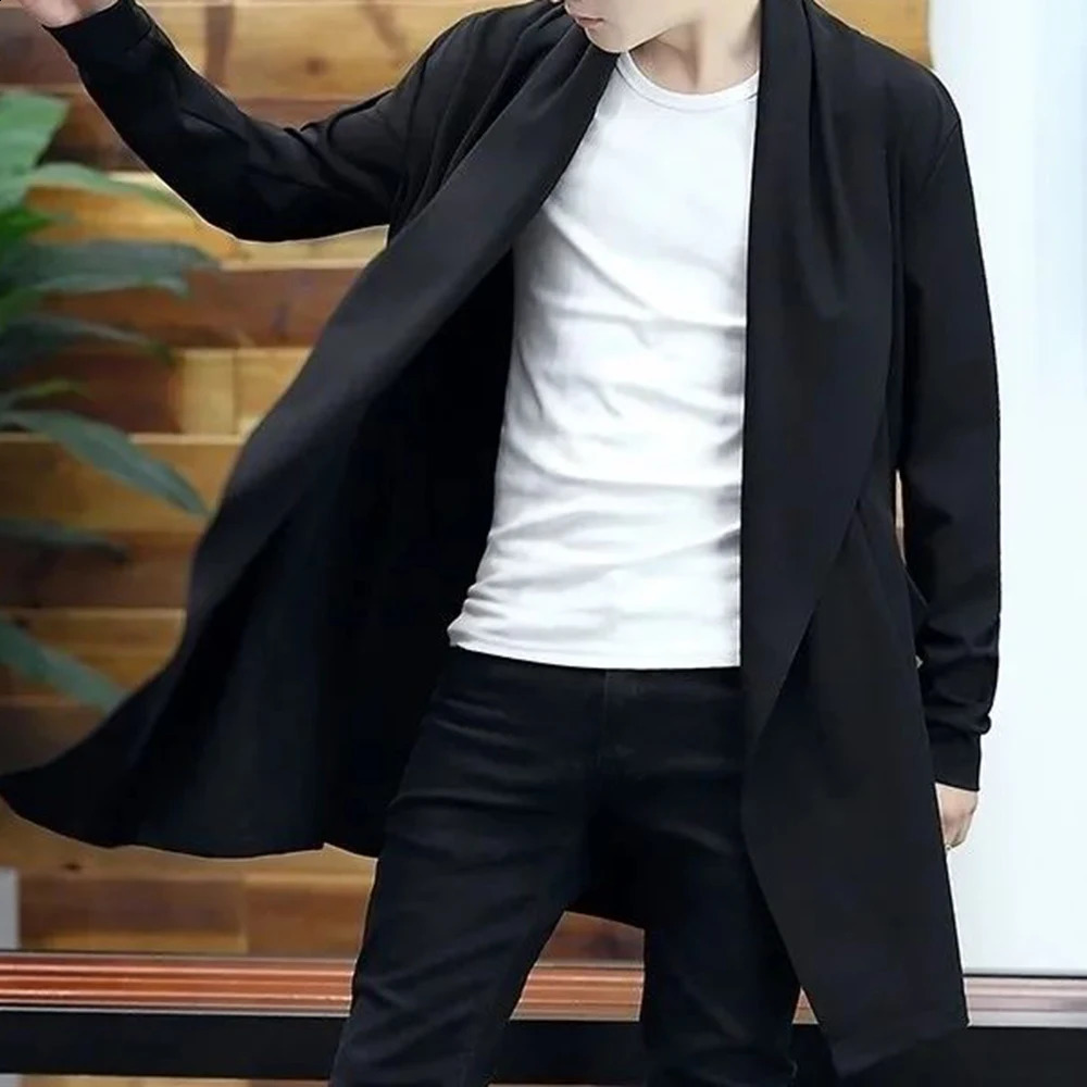 Casual Long Windbreaker Hooded Cape Men Spring Genderless Fashion Punk Hip Hop Cardigan Street Cloak Trench Coat Unisex 240822