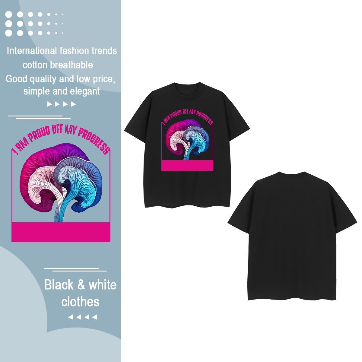Designer T-Shirts for Women Breathable Crew Neck 230g Pure Cotton Unisex Tshirts Black Oversized mushroom Daily Outfit Loose fit Polos