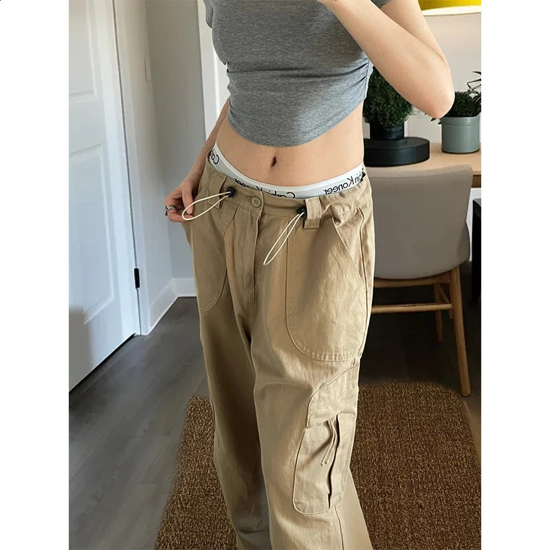 Women Khaki Cargo Pants Y2k 90s Aesthetic Vintage Harajuku Retro Pants Oversize High Waist Trousers 2000s Autumn Clothes Winter 240821