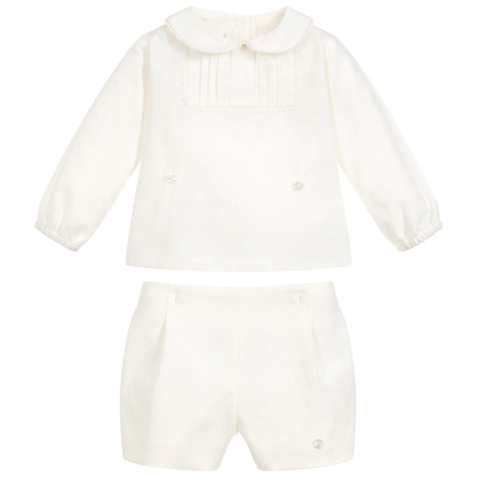 2 pieces of Spanish clothing set for young children and boys baby long sleeved ivory cotton shirt childrens Spanish birthday set 240808