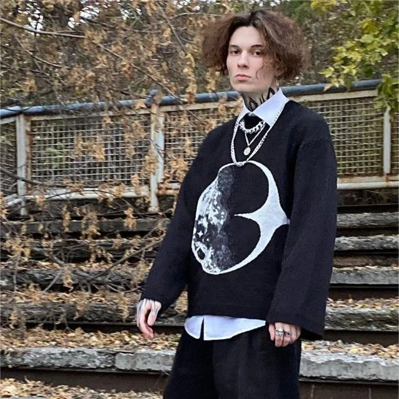 Harajuku Vintage Knitwear Sweater Y2K Men Winter Oversized Rock Hip-Hop Print Pullover Women Pullover Sweater EMO Streetwear Top 240821