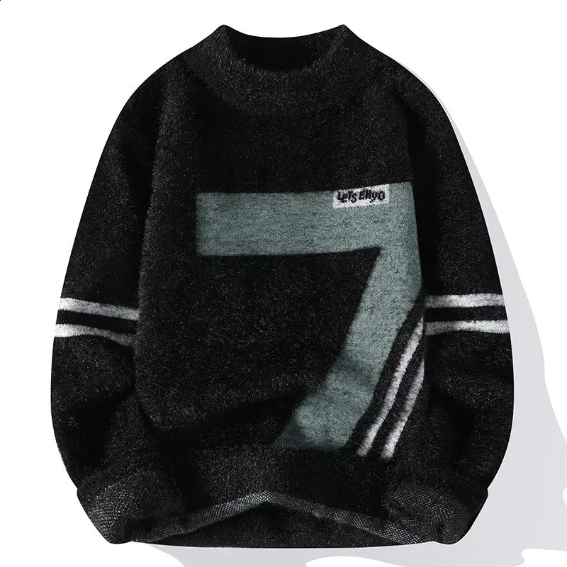 Winter Mens Korean Fit Trendy Solid Color Pullover Sweater 240821
