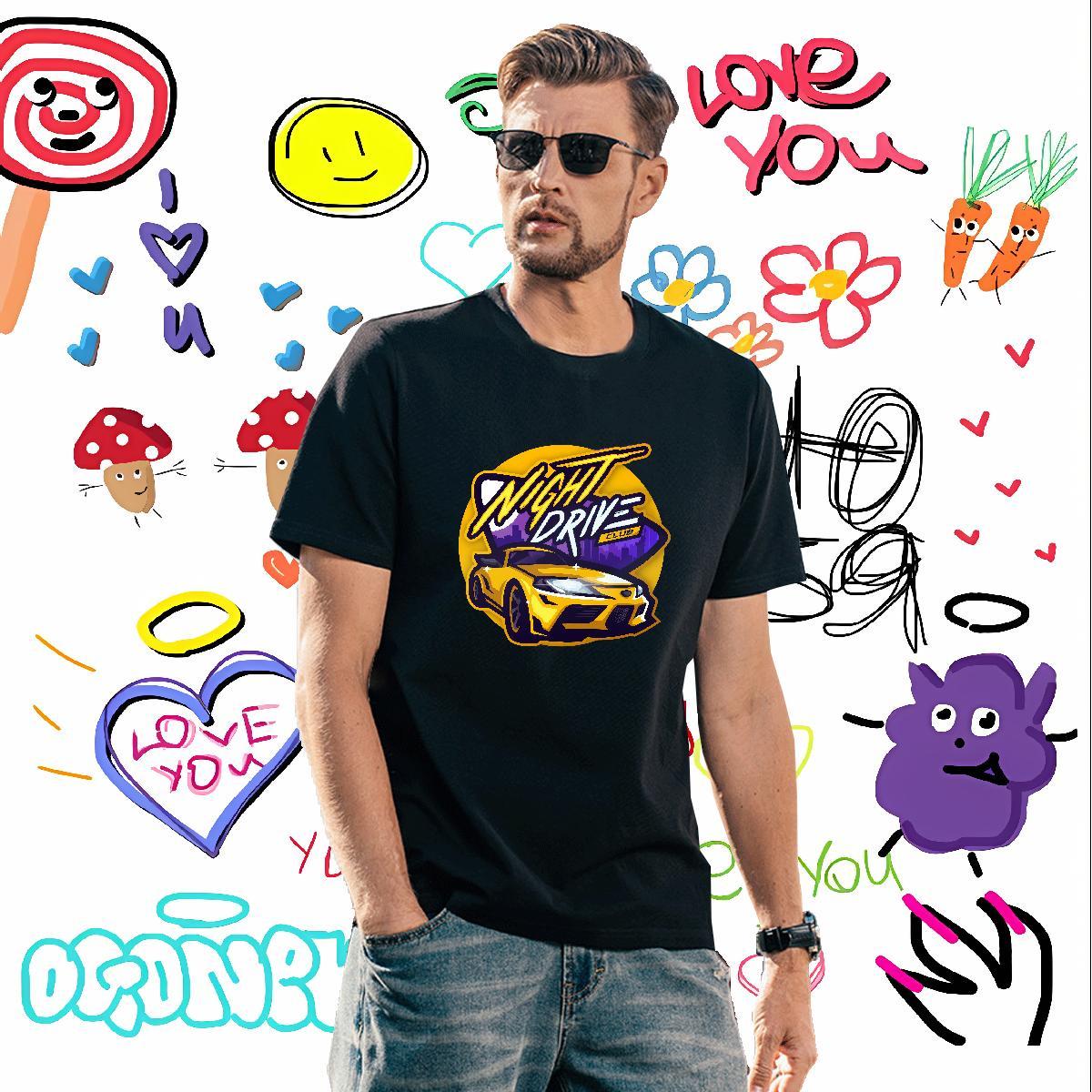 Popular car T shirt Casual Daily Wear Men Tees 230g Pure Cotton Customized Breathable Short Sleeve Cartoon Print Tees Shirts