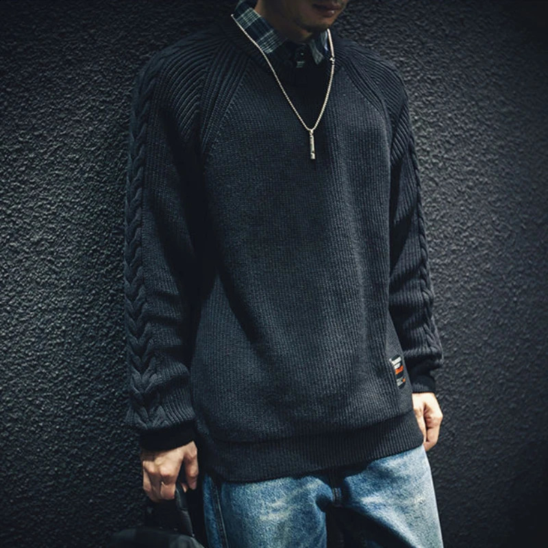 Mens black collar knitted sweater mens plain weave icon pulled warm selling product Korean coat mode A 240821