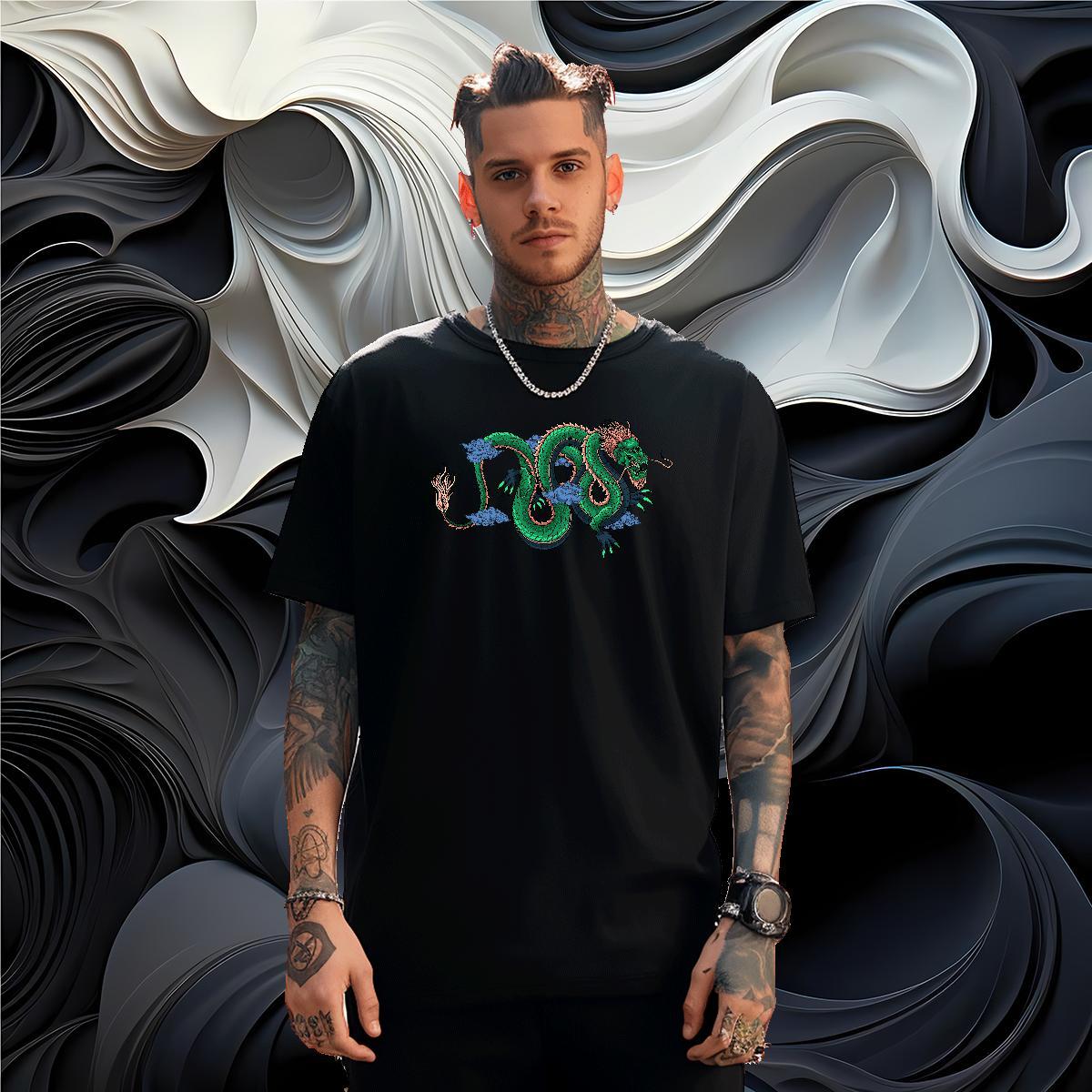 Stylist Casual Daily Wear Tshirts dragon Short Sleeve O-Neck 230g Cotton T shirt Comfortable DIY Anime Clothes