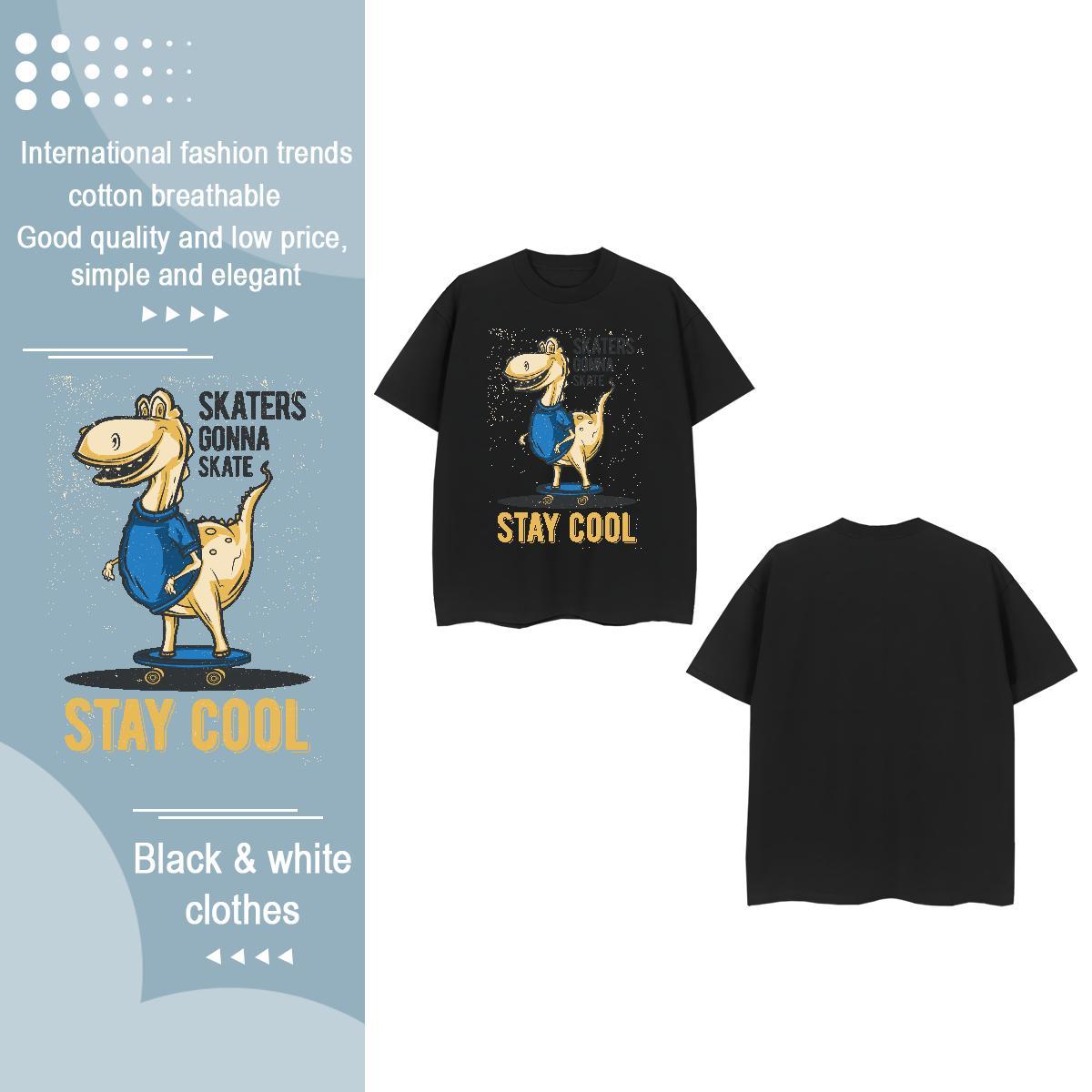 2024 Casual Woman T Shirts Breathable Short Sleeve 230g Pure Cotton Tshirt for Man Woman Custom Print Plus Size dinosaur Daily Outfit Wholesale Polos