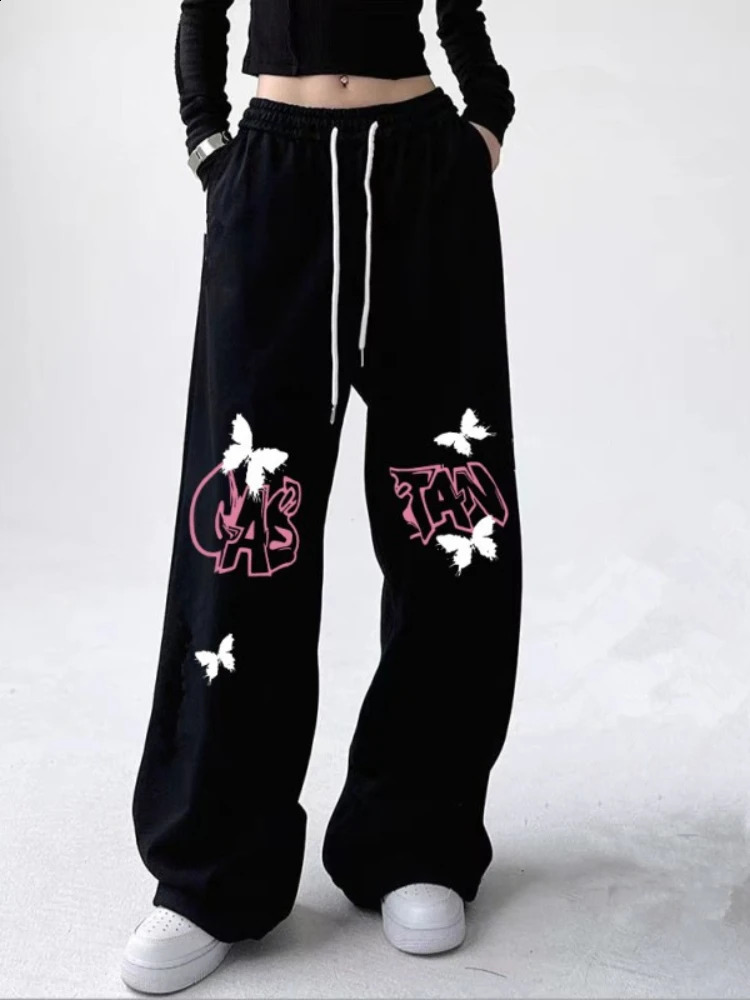 HOUZHOU High Street Joggers Baggy Pants Hip Hop Sweatpants Black Bufferfly Print Y2k Trousers Loose Casual Korean Fashion 240821