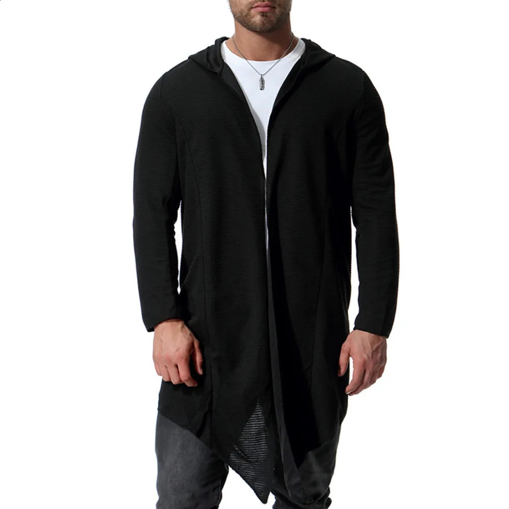Men autumn long hooded trench coat cloak thin cardigan men nightclub hip hop punk cape gothic style long jacket stage costume 240822