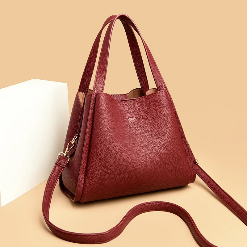 ner 3 Layers Soft Leather Ladies Handbags Fashion Women Shoulder Crossbody Bags Quality Female Messenger Tote Sac 240822
