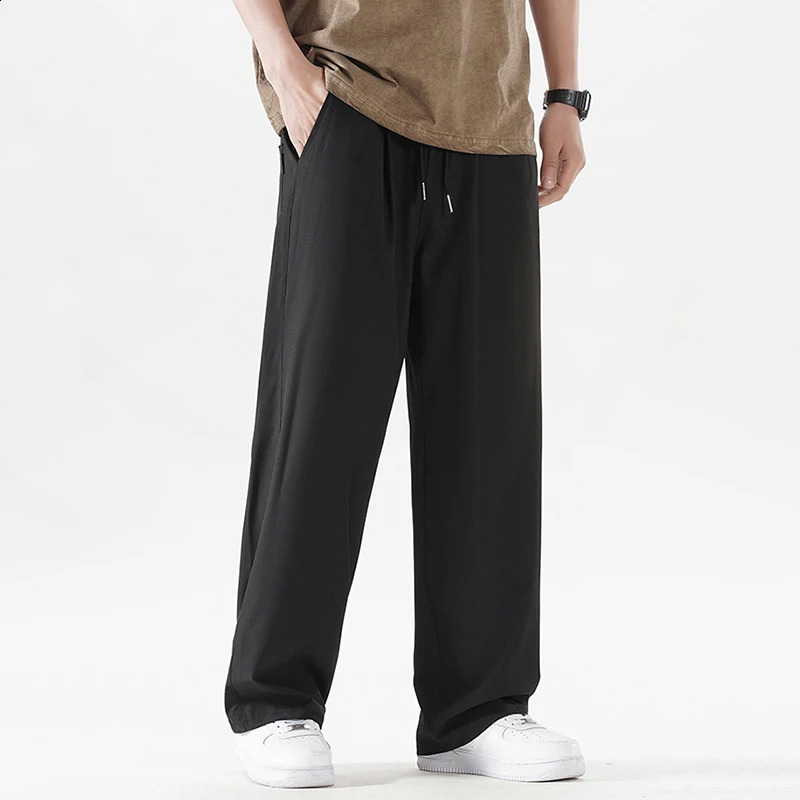Summer Ice Silk Straight Baggy Mopping Pants Large Size S-4XL Mens Thin Casual Pants Men Lightweight Full Length All-matchPants 240822