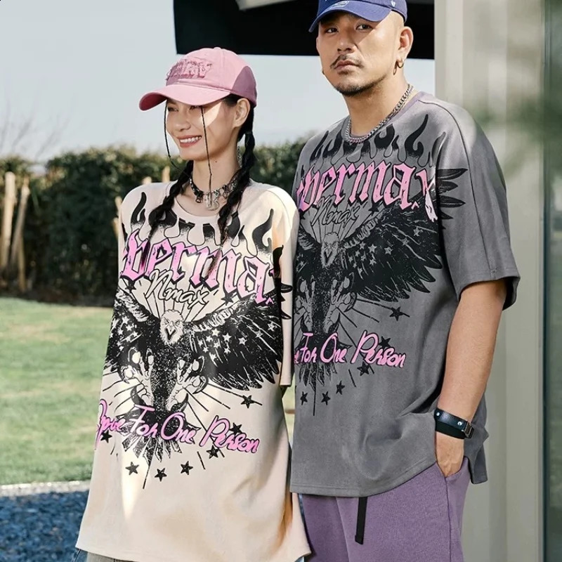 Summer Fashion Trend Couple Y2K American Hip Hop Street Style Oversized Round Neck Short Sleeve Tshirt 240822