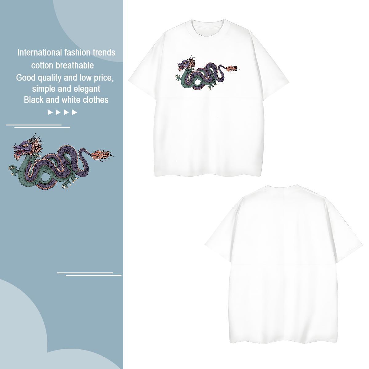 Cool dragon Mens T Shirts Spring Summer Mens Tshirts 230g Pure Cotton Stylist Breathable Crew Neck Asian Size Tops Tees
