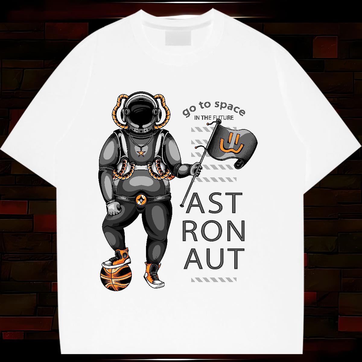 Lady Women Tees 230g Cotton cosmonaut Home Outdoor Women T Shirts Short Sleeve O-Neck Black Oversized Tops Shirt