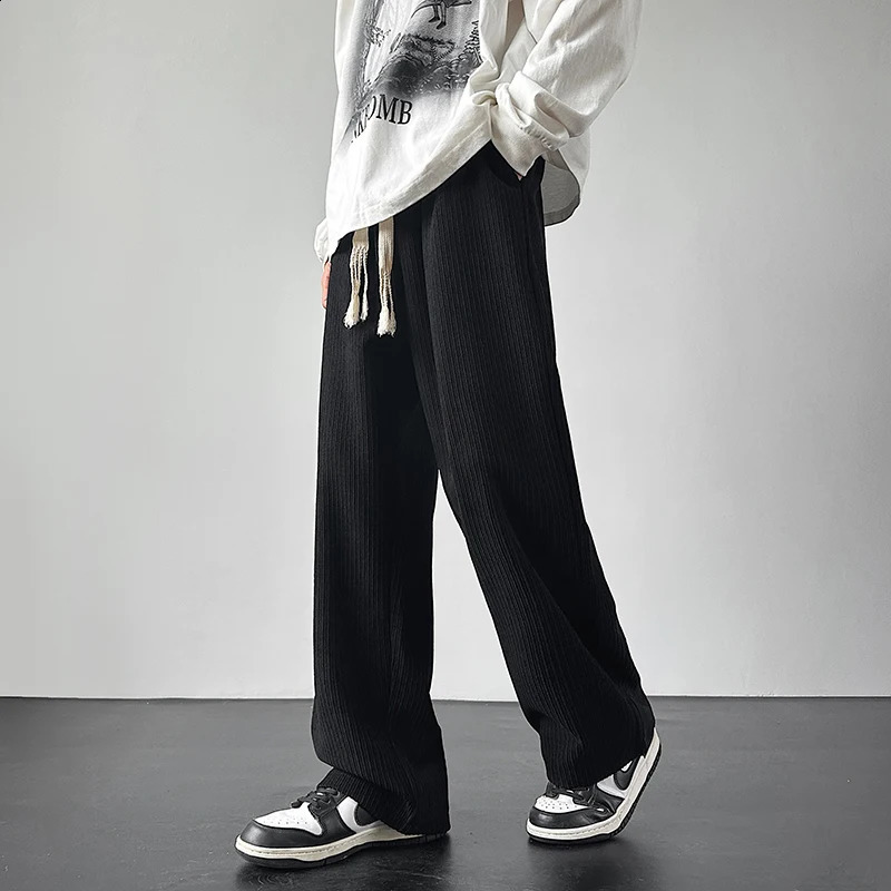 Winter Thickened Pants Men Warm Oversized Wide Leg Pants Men Streetwear Loose Straight Pants Mens Black Beige Thick Trousers 240821