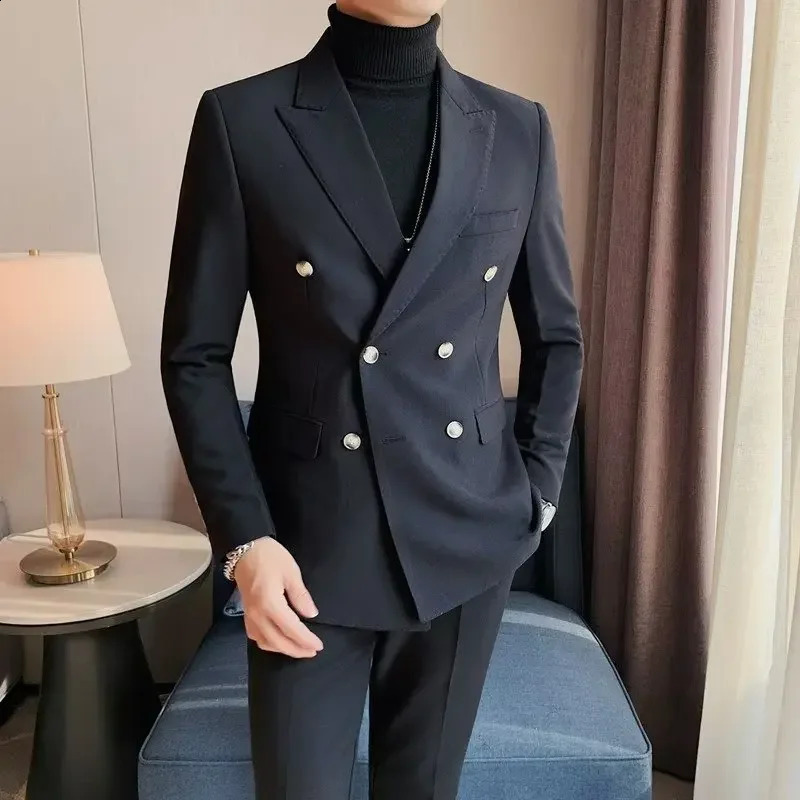 Doublebreasted Casual Suit Jacket For Men Spring Autumn Highend British Business Trendy Slimming Smooths Silhouette 240821