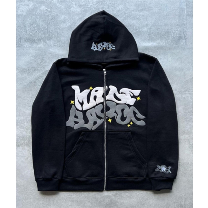Y2K Zip Up Hoodie Harajuku Men Letter Graphic Printing Oversized Hoodie Sweatshirt Punk Rock Gothic Clothes Tops Streetwear 240821