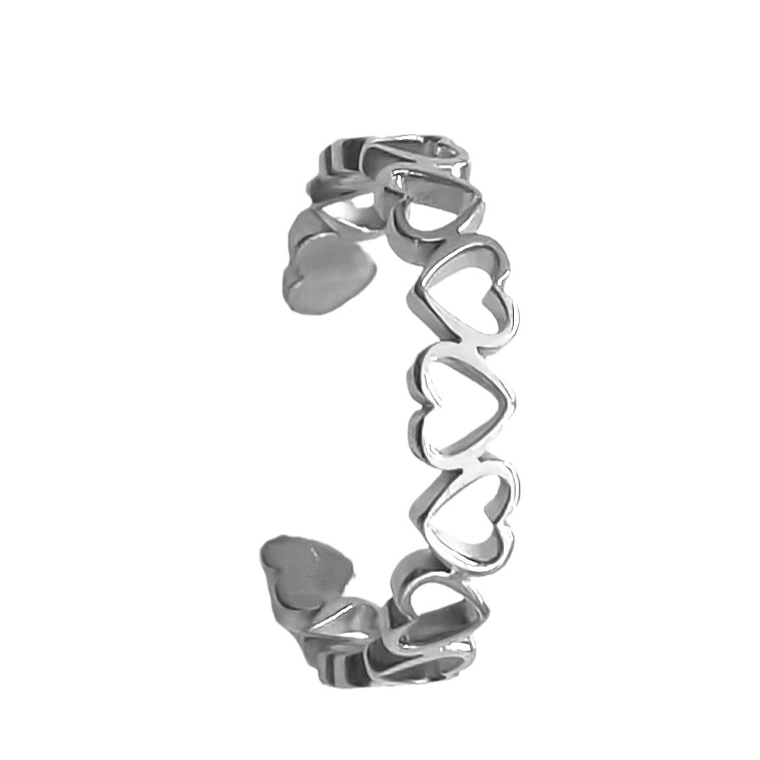 New Heart Connected Front and Back Peach Heart Open Hollow Stainless Steel Ring Flower shaped Ring in Stock